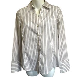 Ann Taylor Striped Gray and Gold Long Sleeve Button Top Size 8P